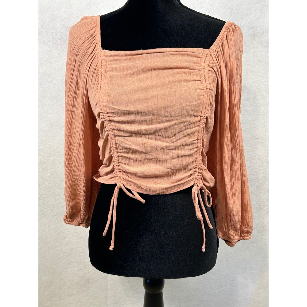 Self Esteem Womens Ruched Front Peasant Top Terracotta Toast Smocked Back Med